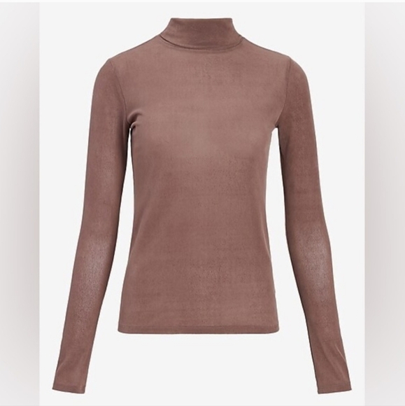 Express Fo Suede Mocha Mock Neck Long Sleeve Tee Size M - Picture 11 of 11